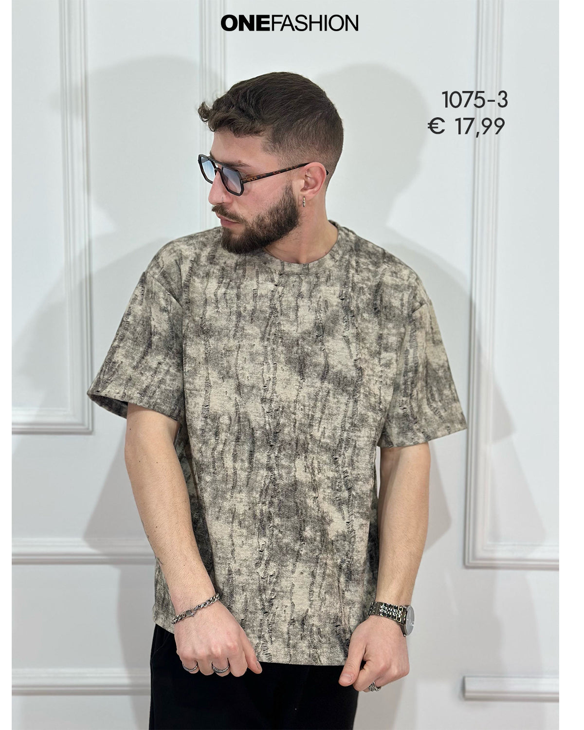 T-SHIRT UOMO STAMPA EFFETTO MATERICO BEIGE