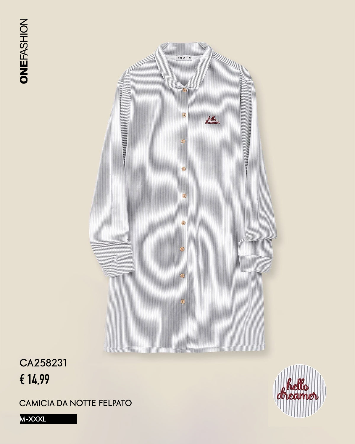 CAMICIA DA NOTTE FELPATA RIGHE