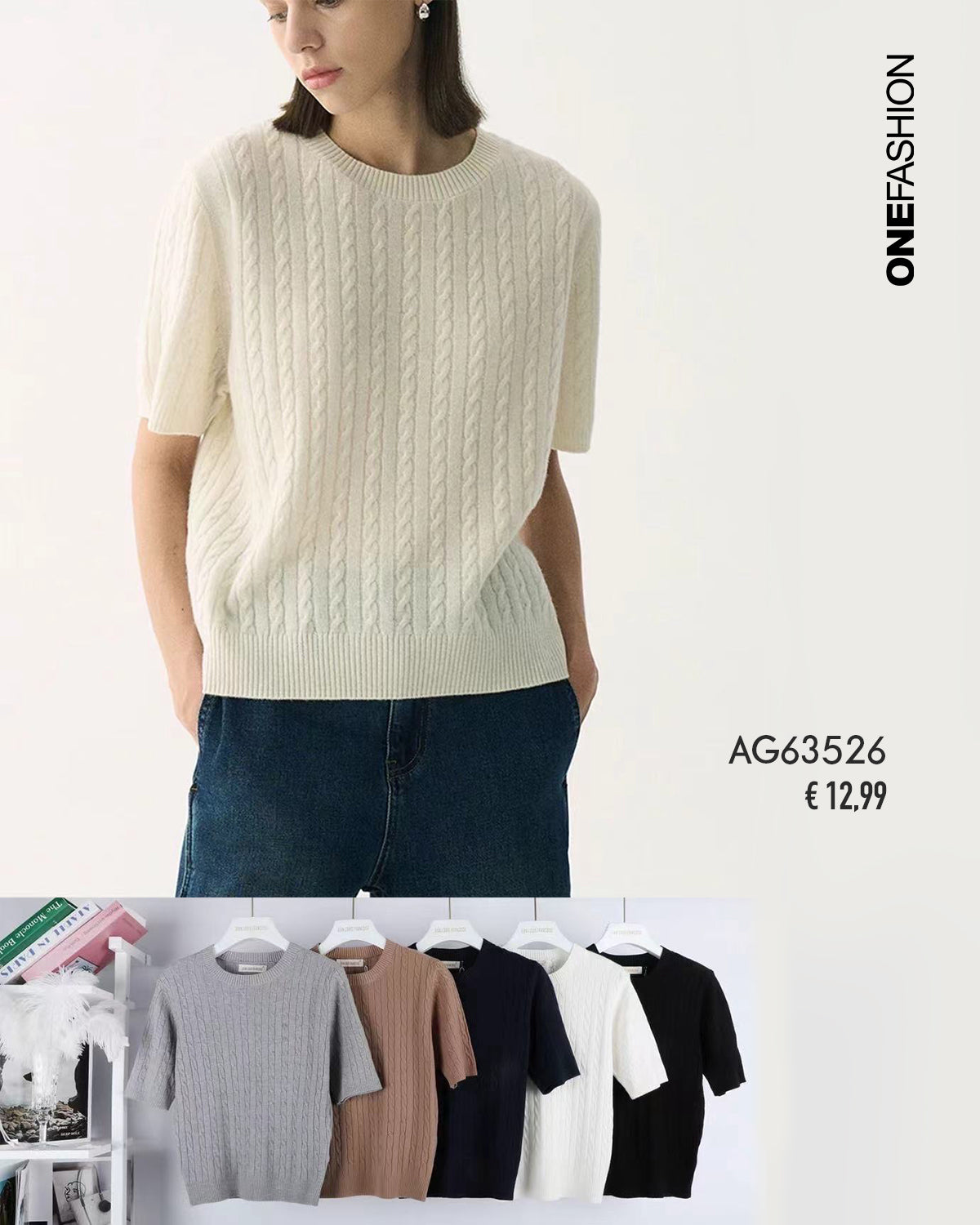 MAGLIA TRECCE A MEZZA MANICA