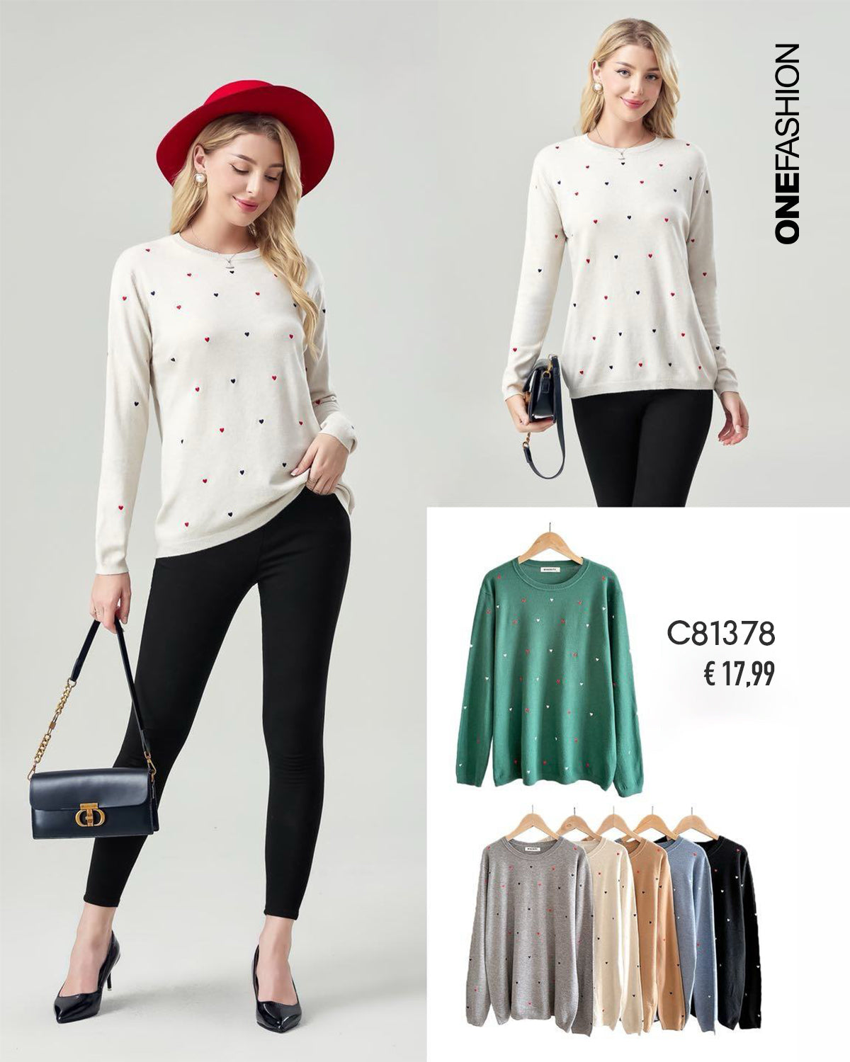 MAGLIA CON MINI CUORI RICAMATI