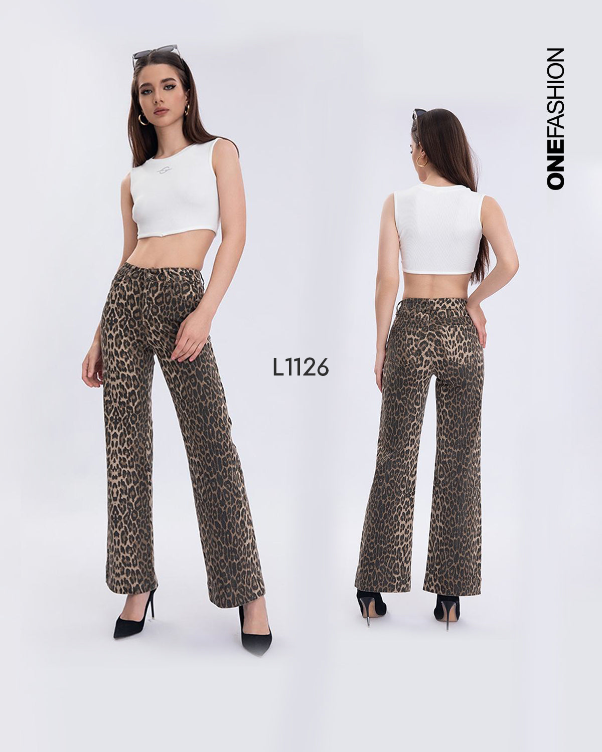 JEANS LUNGO STAMPA LEOPARDATA