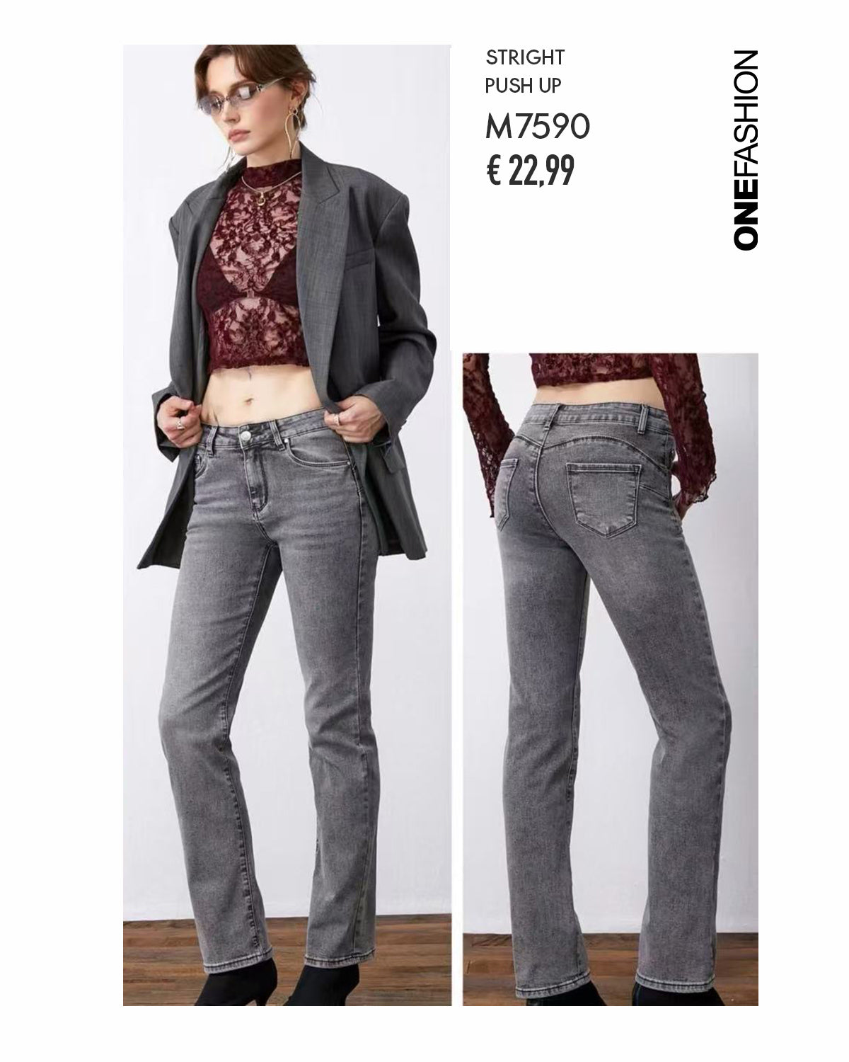 JEANS GRIGIO CINTA ALTA