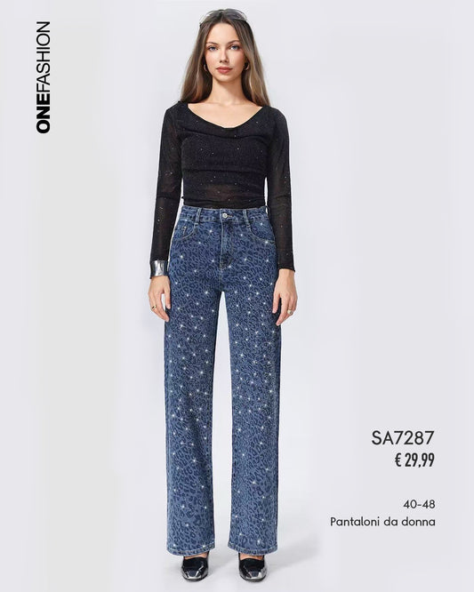 JEANS PALAZZO CON STRASS