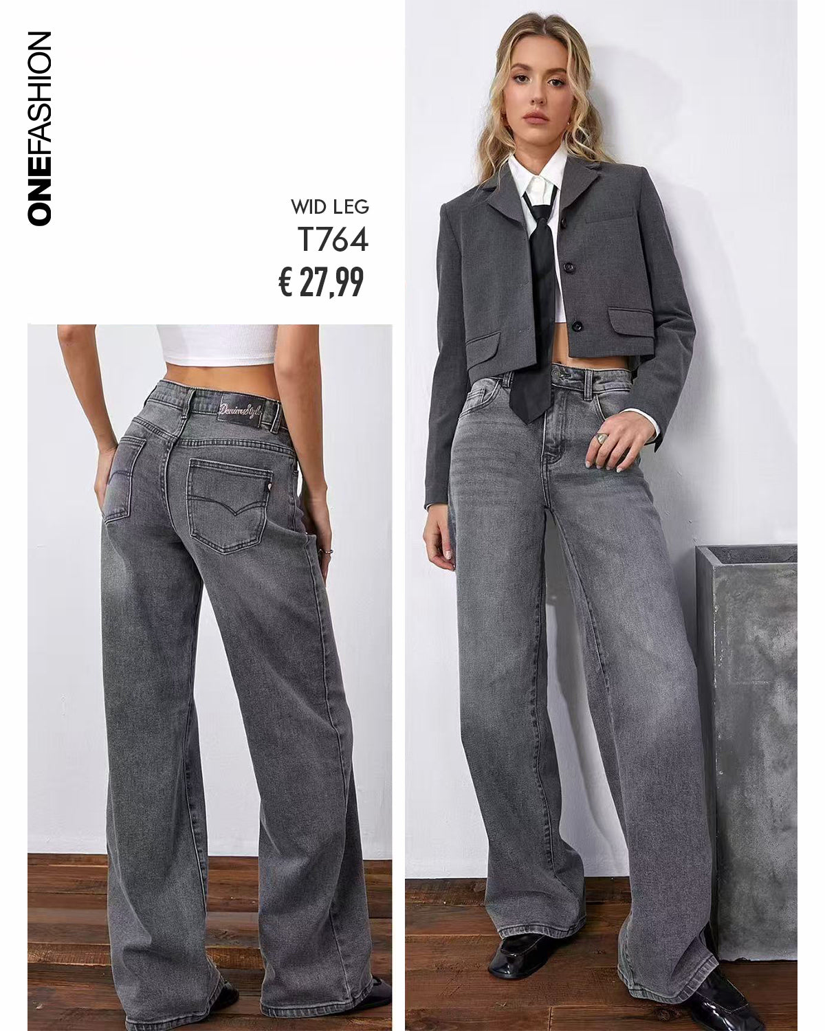 JEANS WIDE LEG GRIGIO
