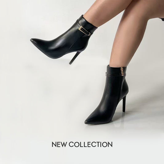 STIVALETTI DONNA CON FIBBIA E TACCO SLIM