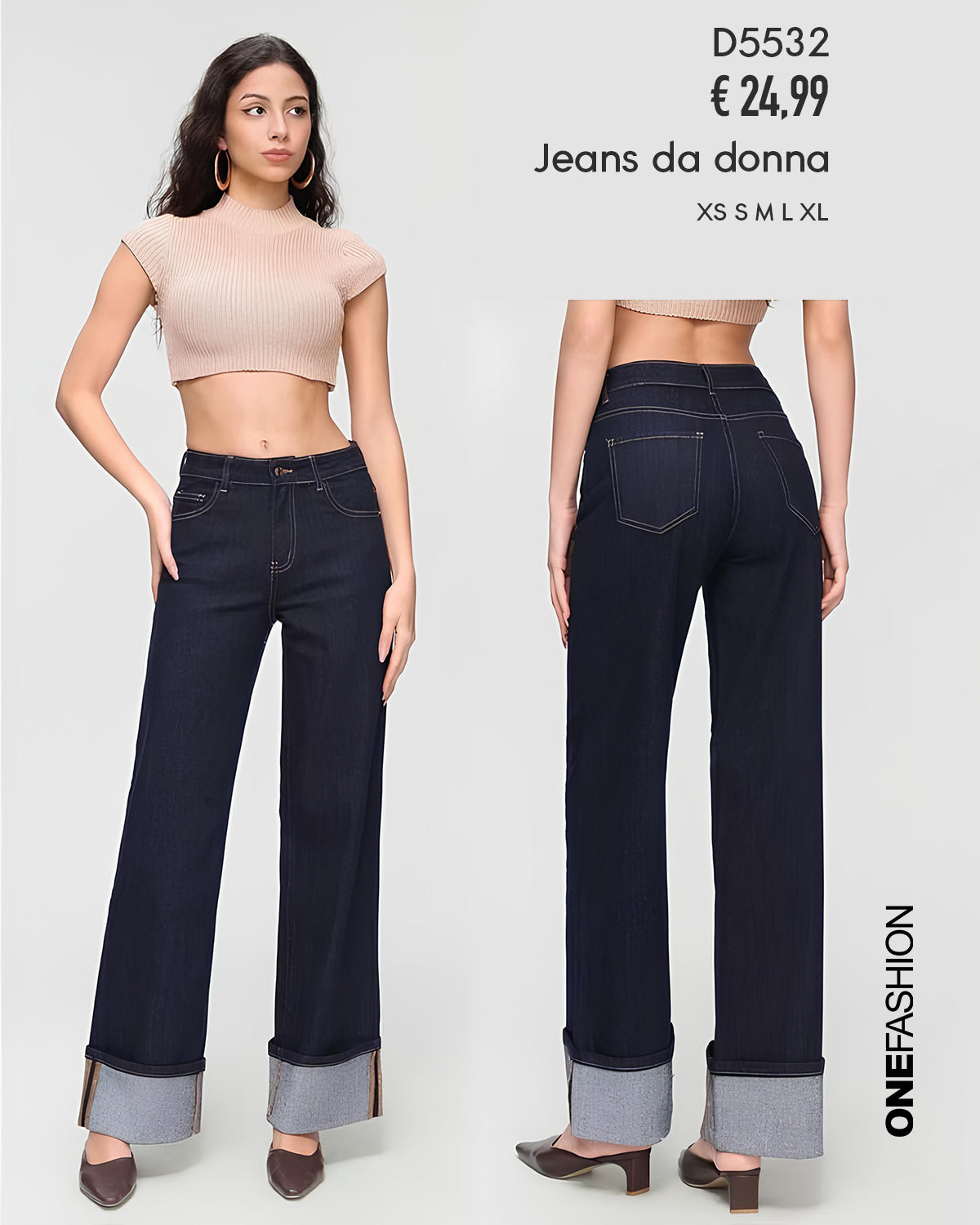 JEANS LARGO CON RISVOLTO