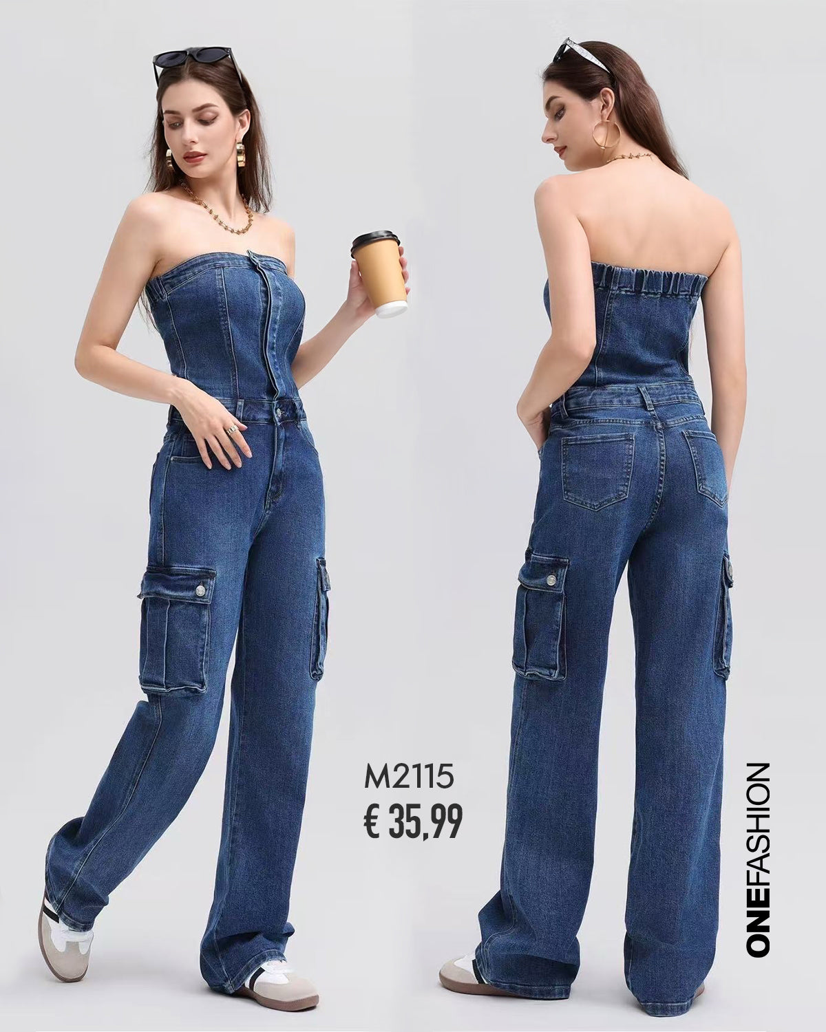 TUTA DENIM SENZA SPALLINE CON TASCHE