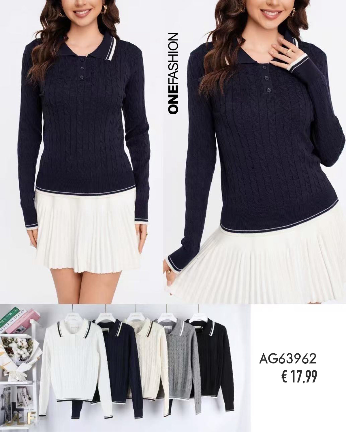 MAGLIA STILE COLLEGE CON COLLETTO A CONTRASTO