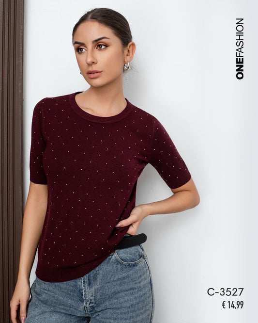 MAGLIA BORDEAUX CON MICRO STRASS