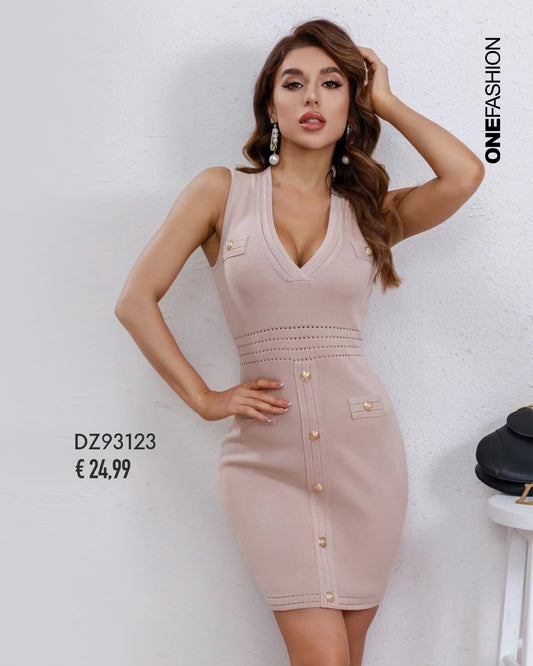 ABITO BODYCON CON BOTTONI ORO