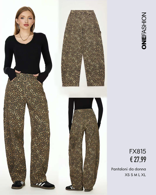 JEANS CARGO STAMPA LEOPARDATA