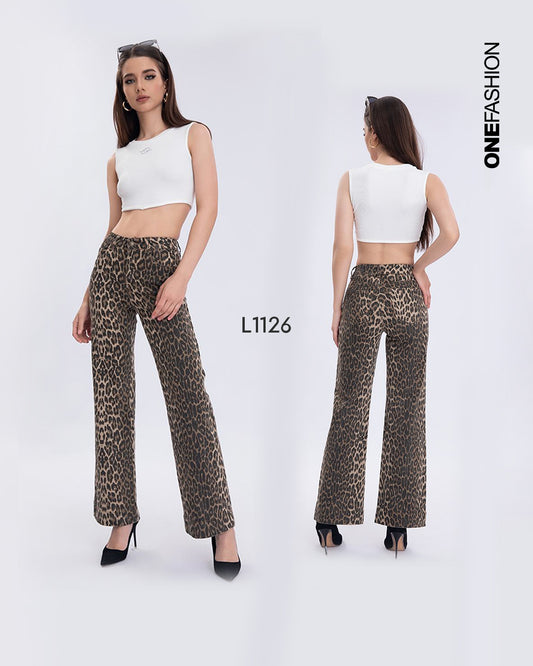 JEANS LUNGO STAMPA LEOPARDATA