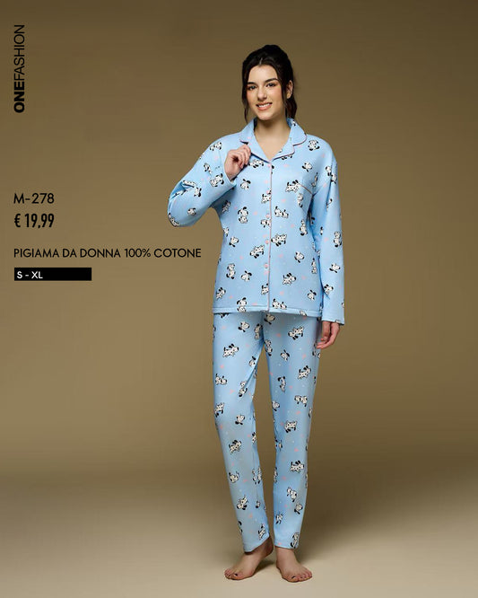 PIGIAMA DONNA 100% COTONE CANI E SCRITTE