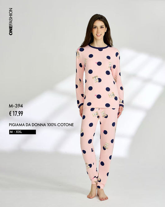 PIGIAMA DONNA 100% COTONE POIS