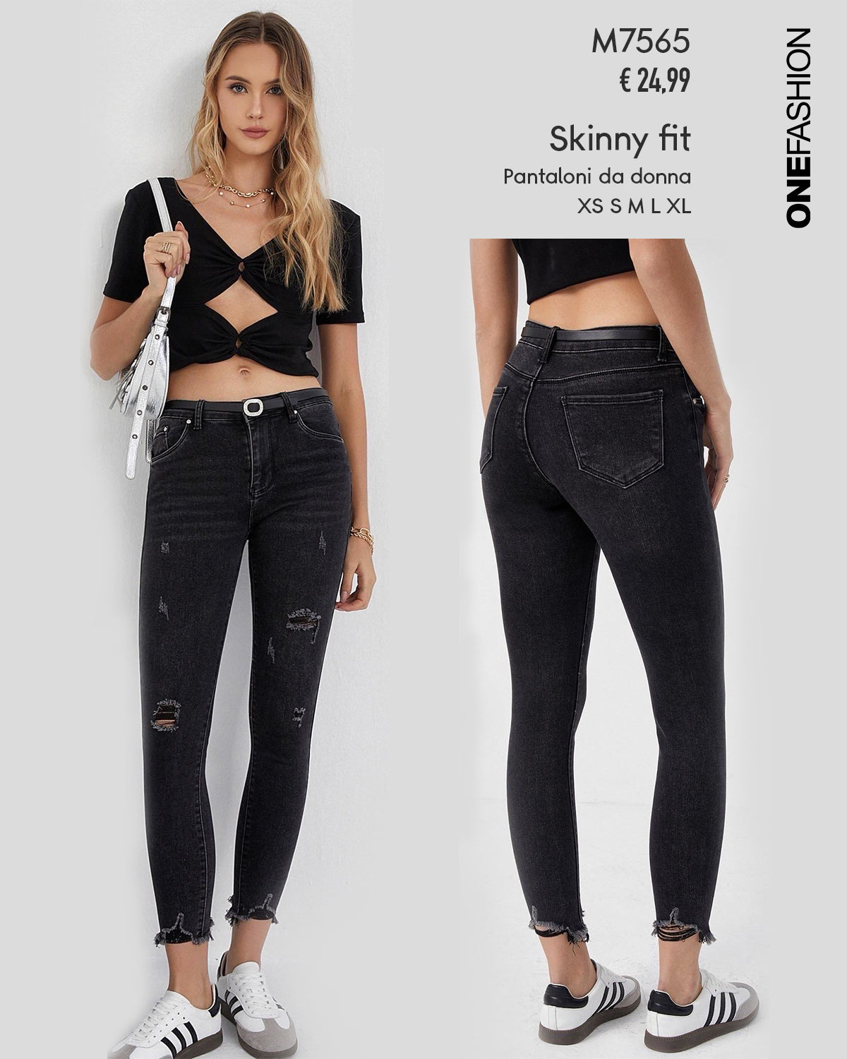 JEANS SKINNY BLACK DESTROYED
