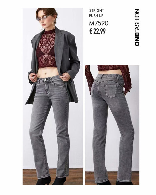 JEANS GRIGIO CINTA ALTA