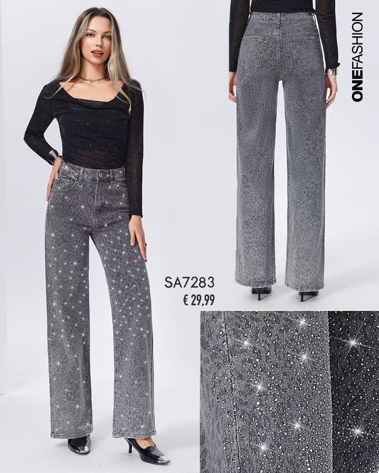 JEANS PALAZZO CON STRASS
