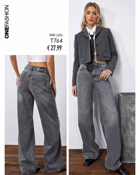JEANS WIDE LEG GRIGIO