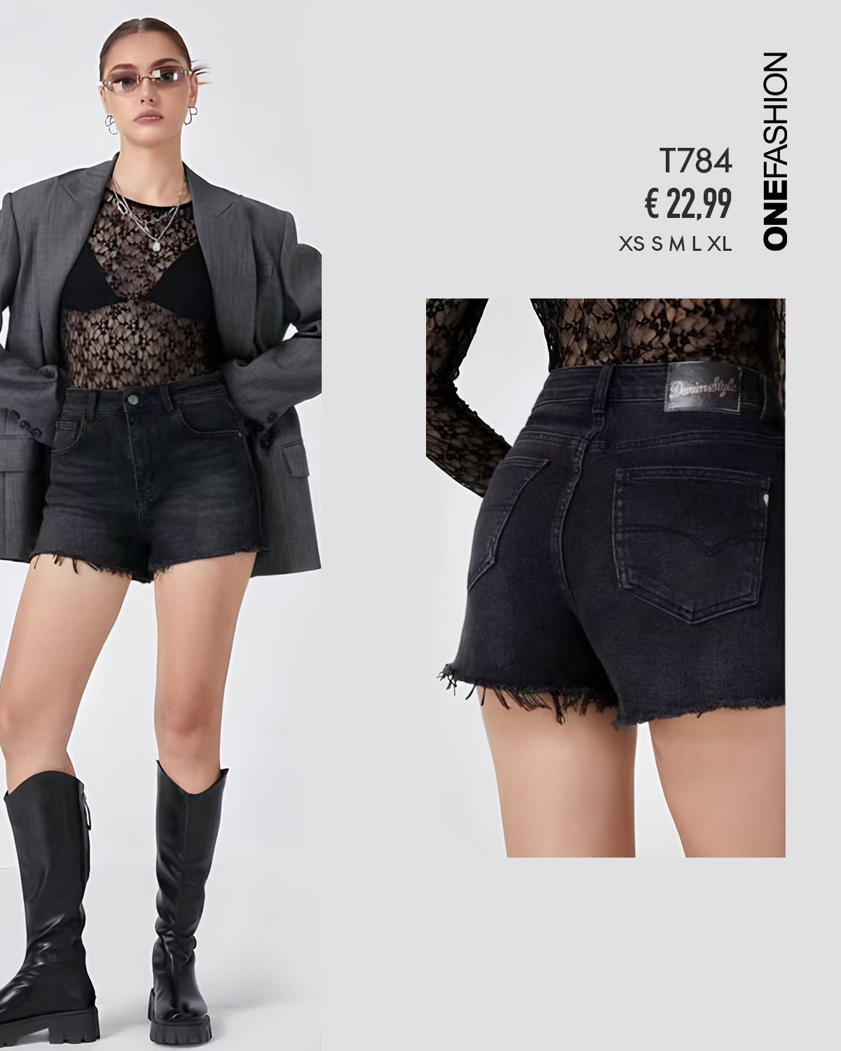 HORTS DENIM NERO EFFETTO VISSUTO