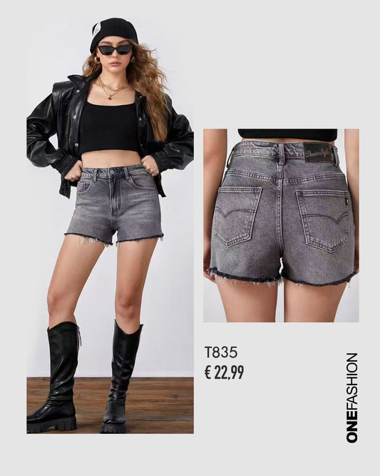 SHORTS JEANS GRIGI A TAGLIO VIVO