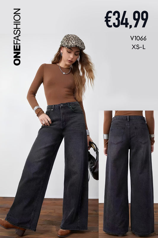JEANS PALAZZO LAVAGGIO NERO