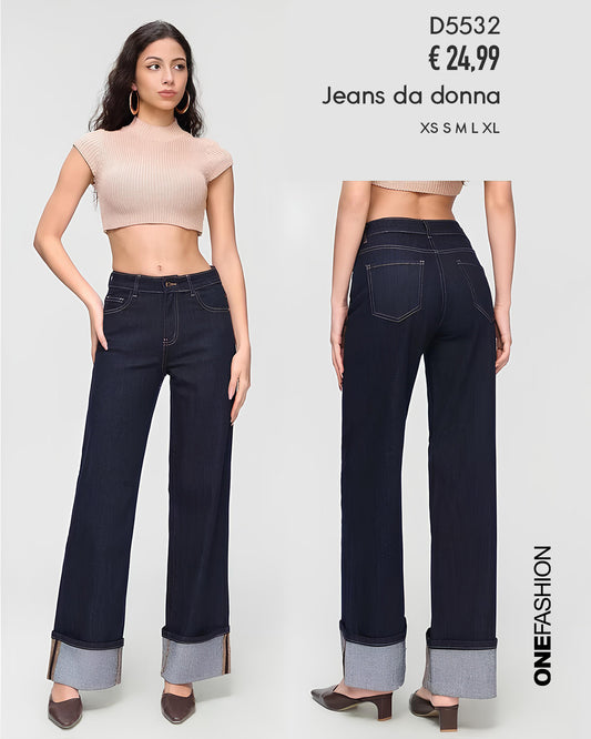 JEANS LARGO CON RISVOLTO