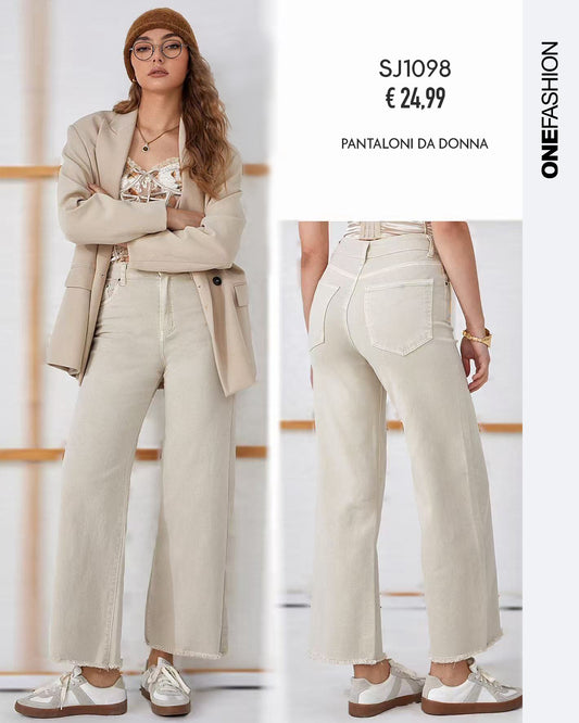 JEANS CROPPED ÉCRU